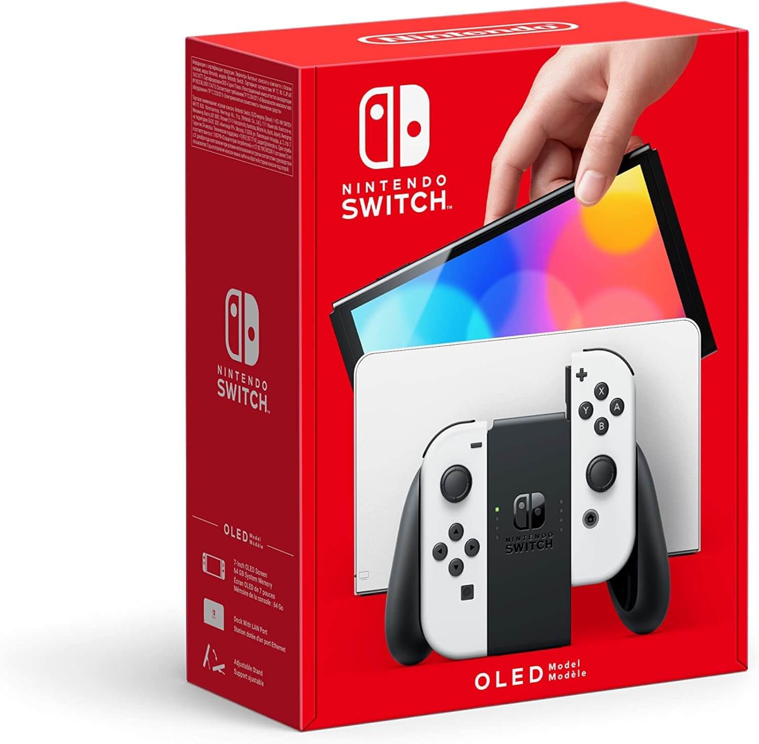 Console Nintendo Switch OLED affichant son grand écran OLED vibrant et ses Joy-Con détachables.