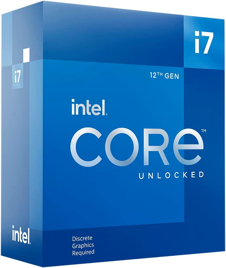 Processeur Intel Core i7-12700KF dans sa boîte bleue avec logo Intel Core i7.