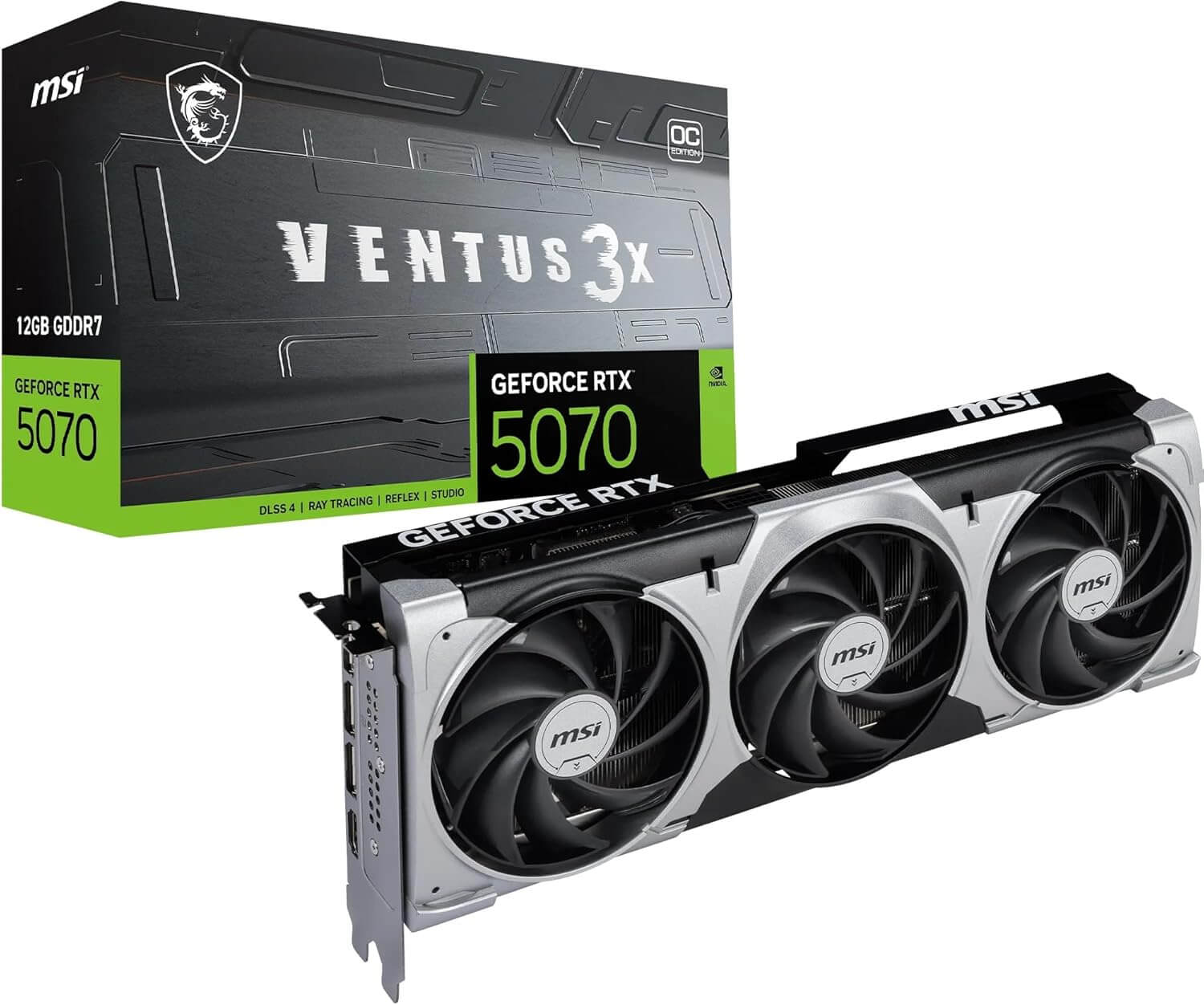 Carte graphique MSI NVIDIA GeForce RTX 5070 12G avec double ventilateur et design noir.