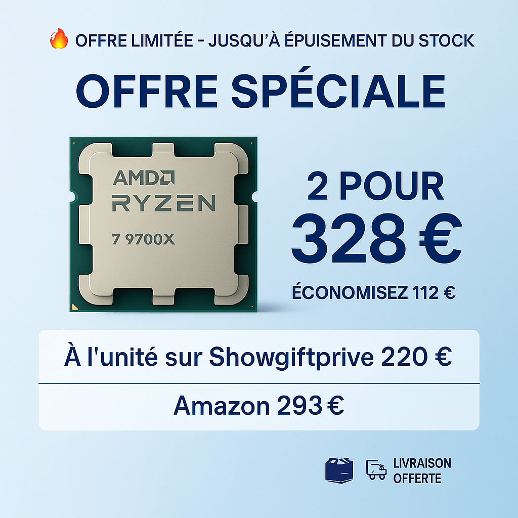 2 Processeur AMD Ryzen 7 9700X en promotion spéciale à 328 € pour deux, économies de 112 €!