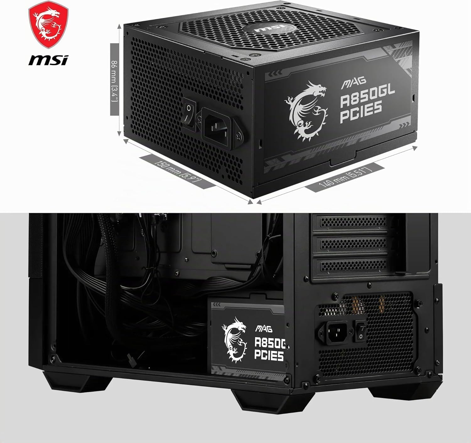 Alimentation MSI MAG A850GL PCIE5 850W – 80 Plus Gold ATX 3.0