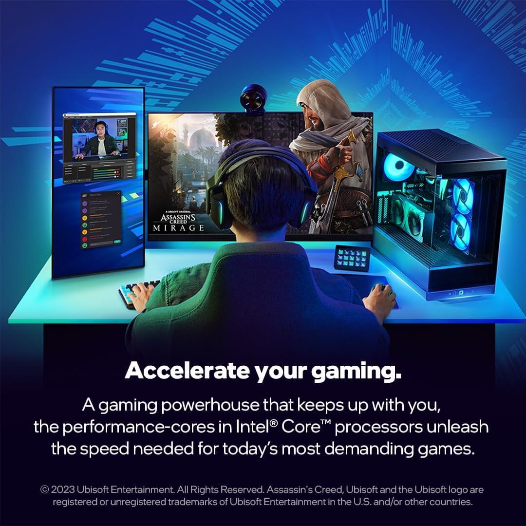 Processeur Intel Core i5-14500 gaming setup showcasing high performance and multitasking capabilities.