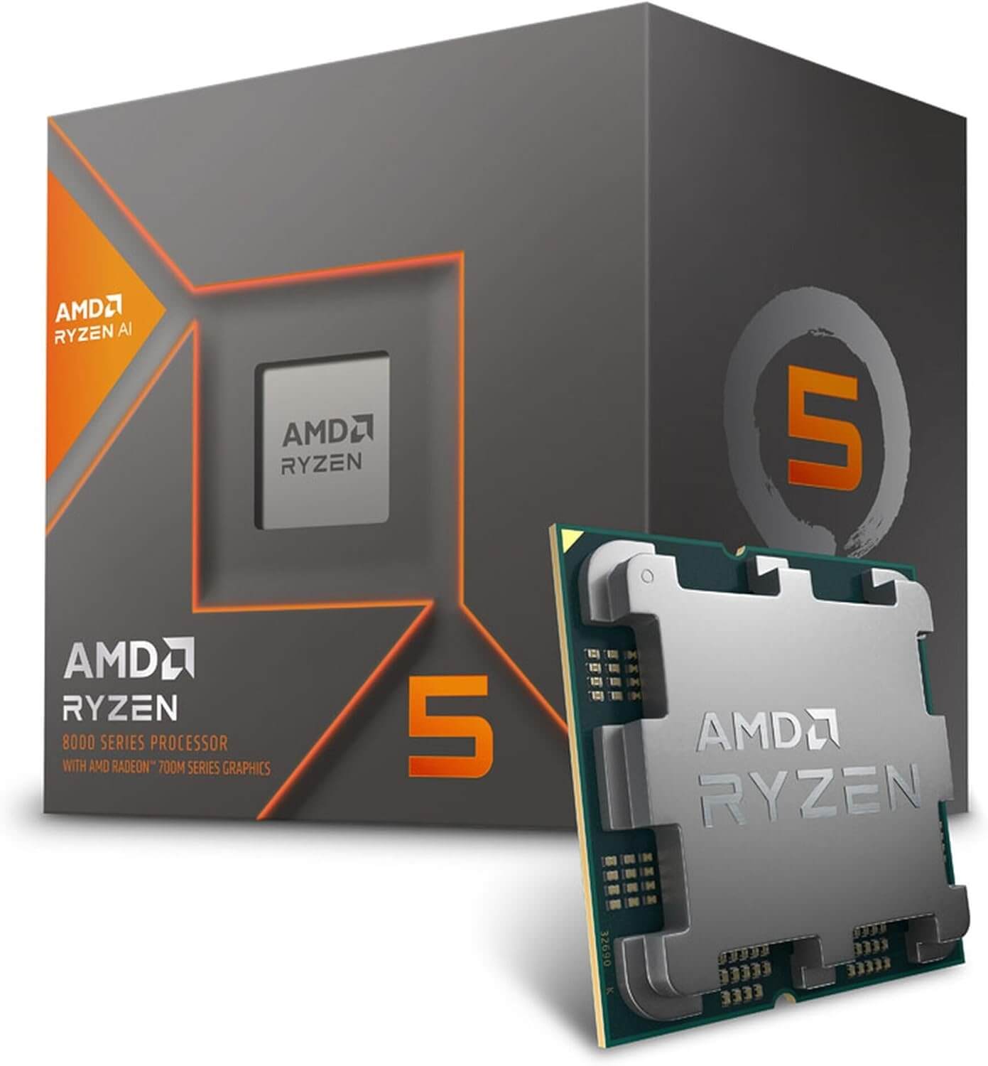 Boîte et processeur AMD Ryzen 5 8600G avec graphismes Radeon intégrés.