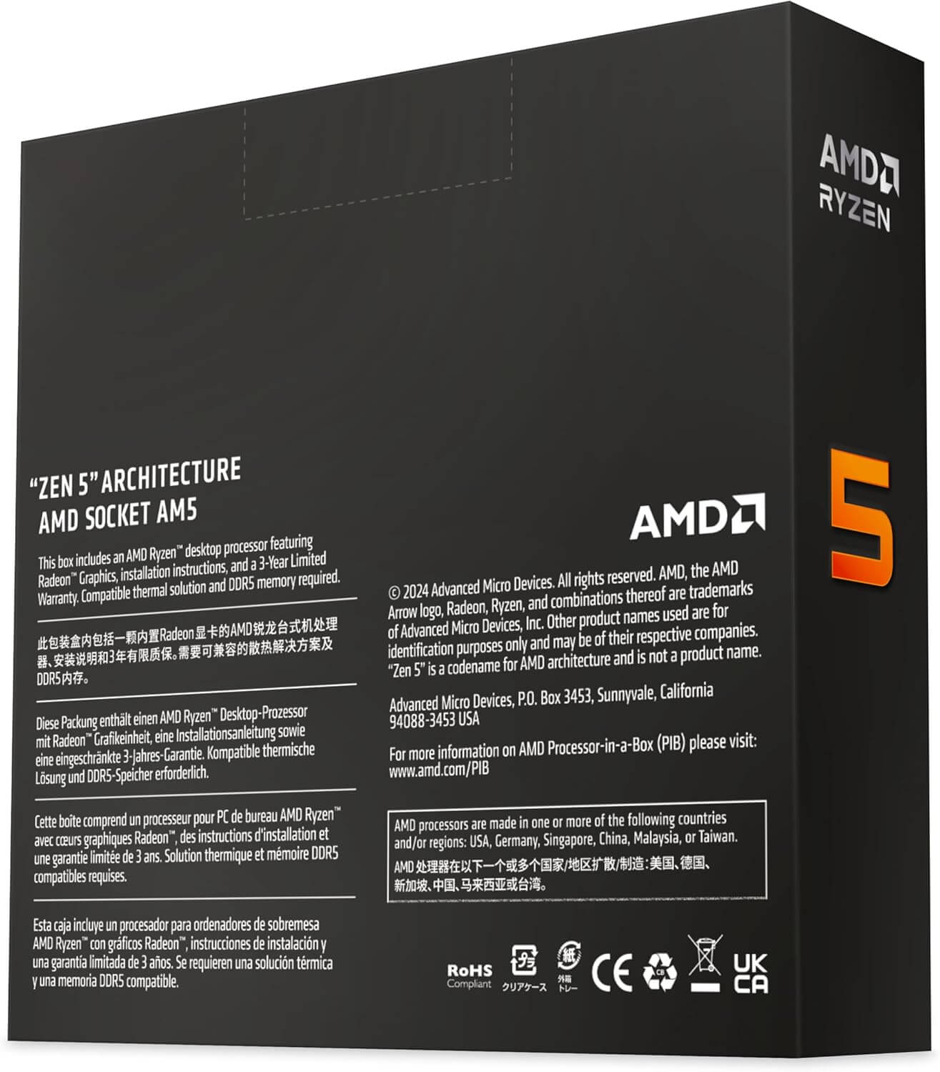AMD Ryzen 5 9600X Processeur boîte avec description de l'architecture Zen 5 et socket AM5