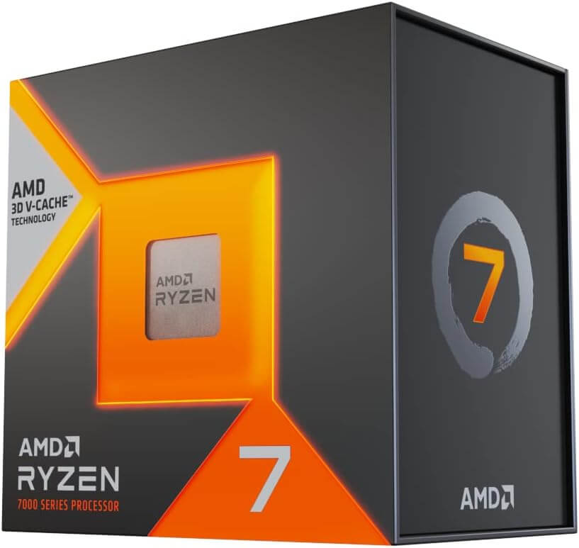 Boîte du AMD Processeur Ryzen 7 7800X3D avec technologie 3D V-Cache pour des performances gaming optimales.