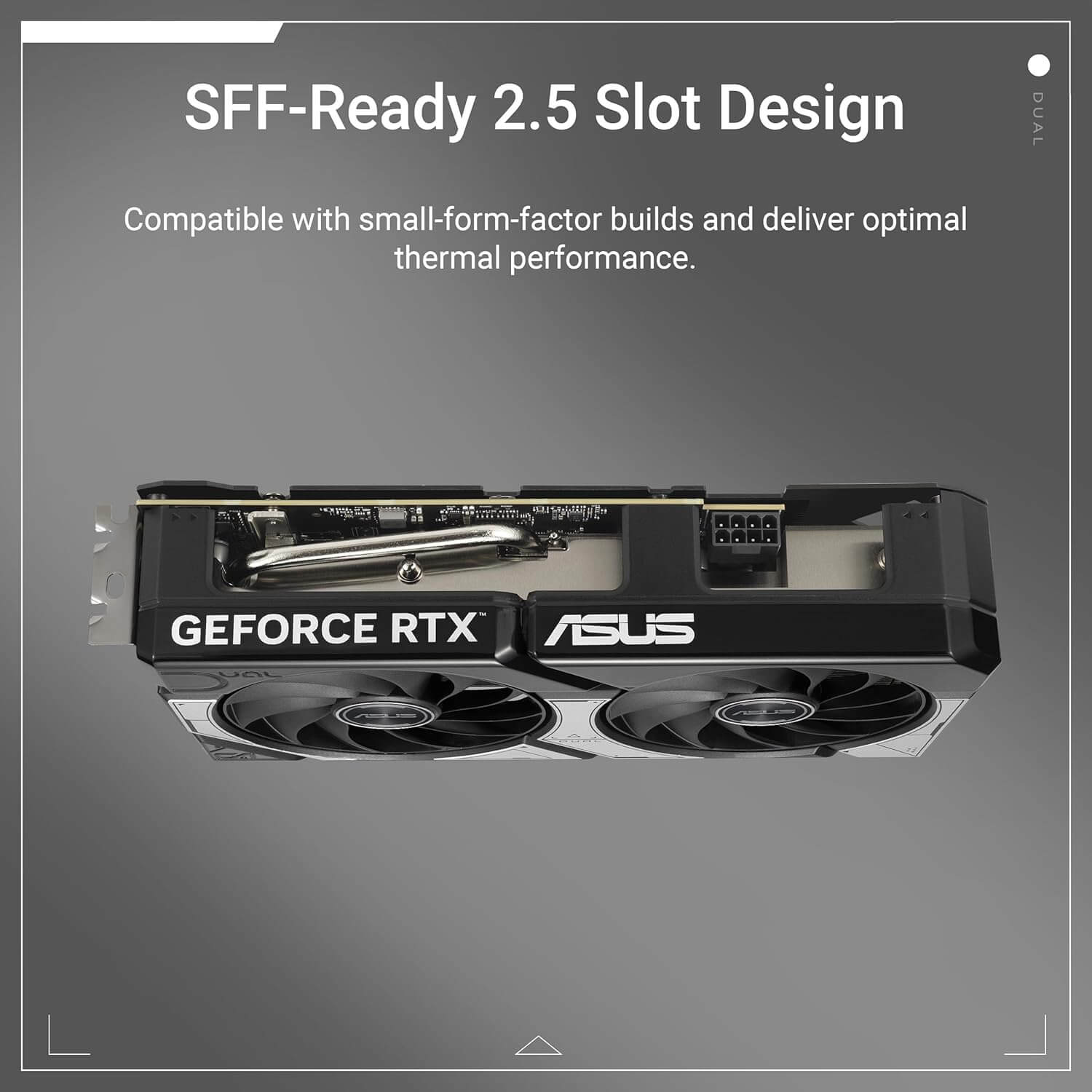 ASUS Dual GeForce RTX 5060 Ti OC avec design SFF prêt à 2,5 emplacements pour performance thermique optimale.