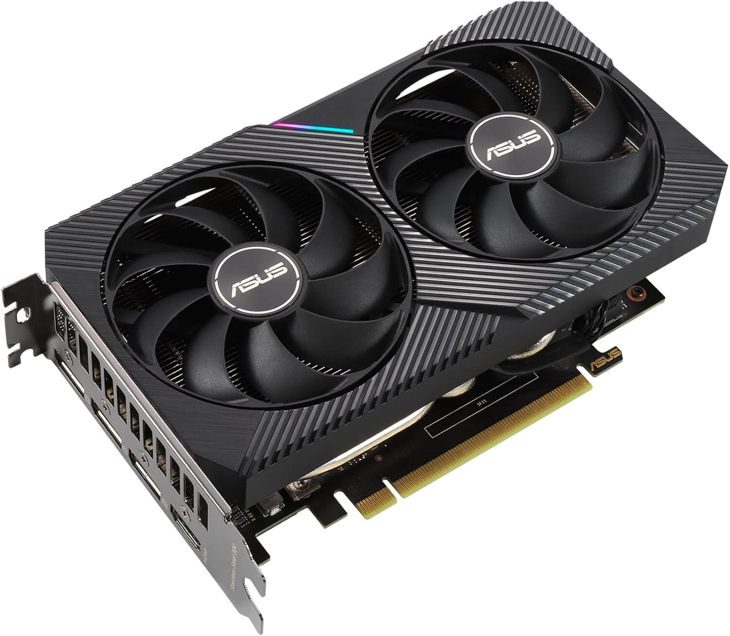 ASUS GeForce RTX 3060 graphics card with dual fans and sleek design for gaming and content creation.