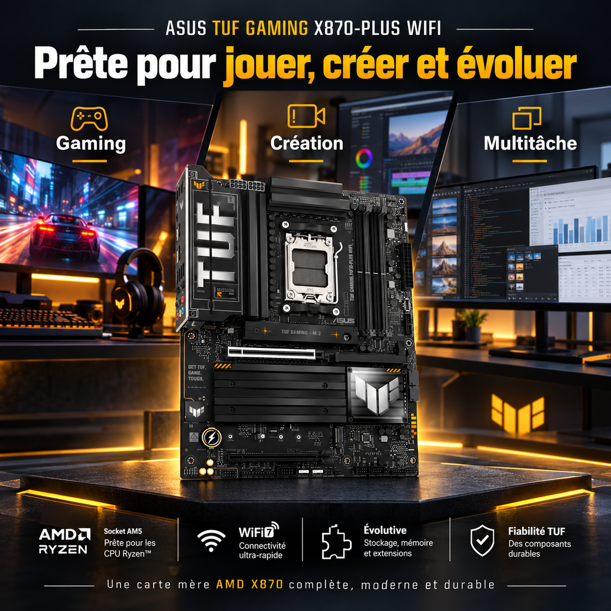 ASUS TUF GAMING X870-PLUS WIFI – gaming et création, illustration