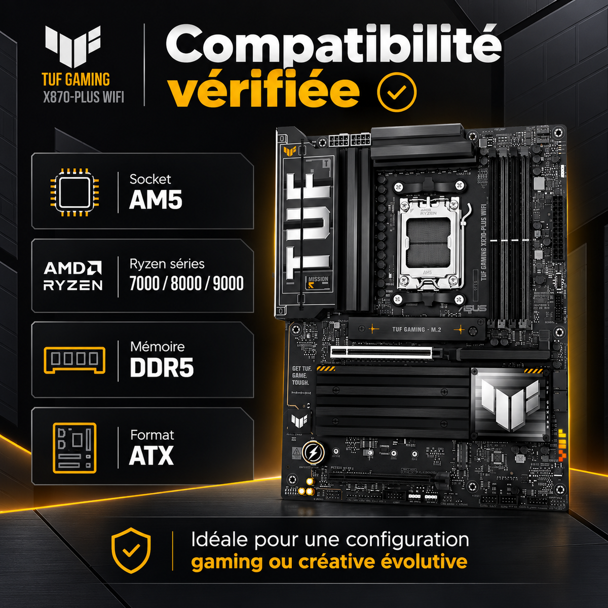 ASUS TUF GAMING X870-PLUS WIFI – compatibilité AM5, illustration