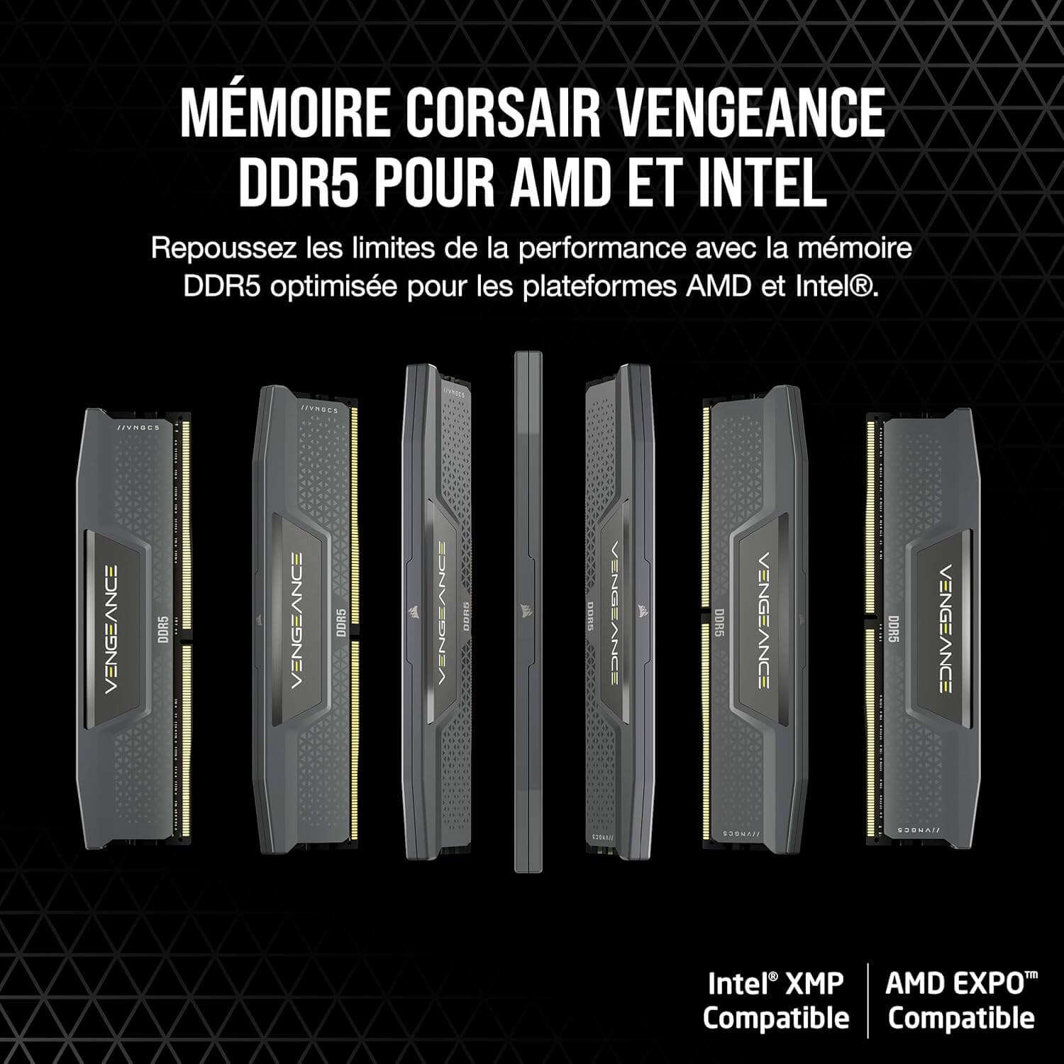 CORSAIR Vengeance CL36 DDR5 RAM pour AMD et Intel avec performances optimisées et compatibilité XMP.