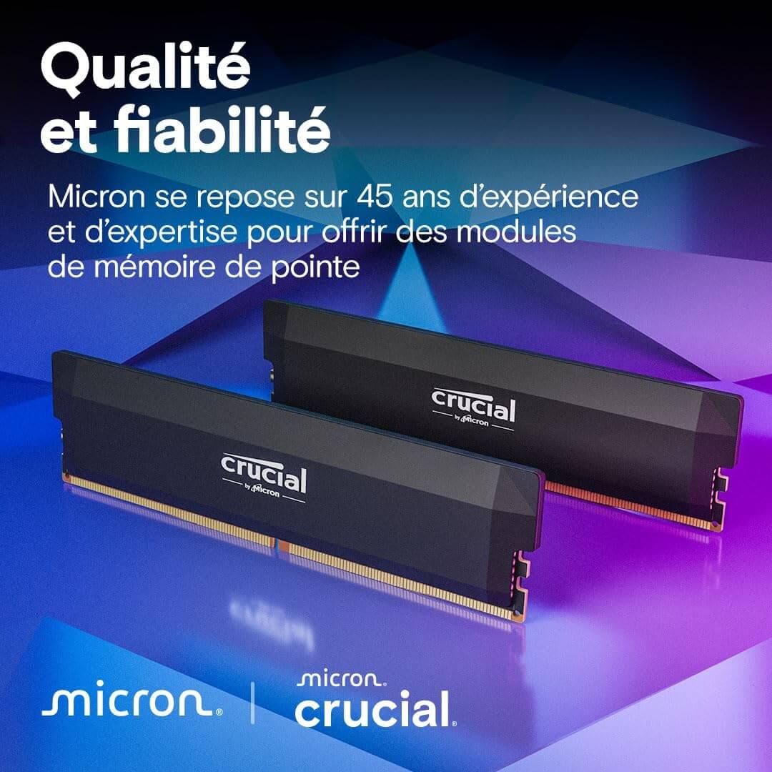 Crucial Pro RAM DDR5 - Modules de mémoire de pointe offrant qualité et fiabilité par Micron.