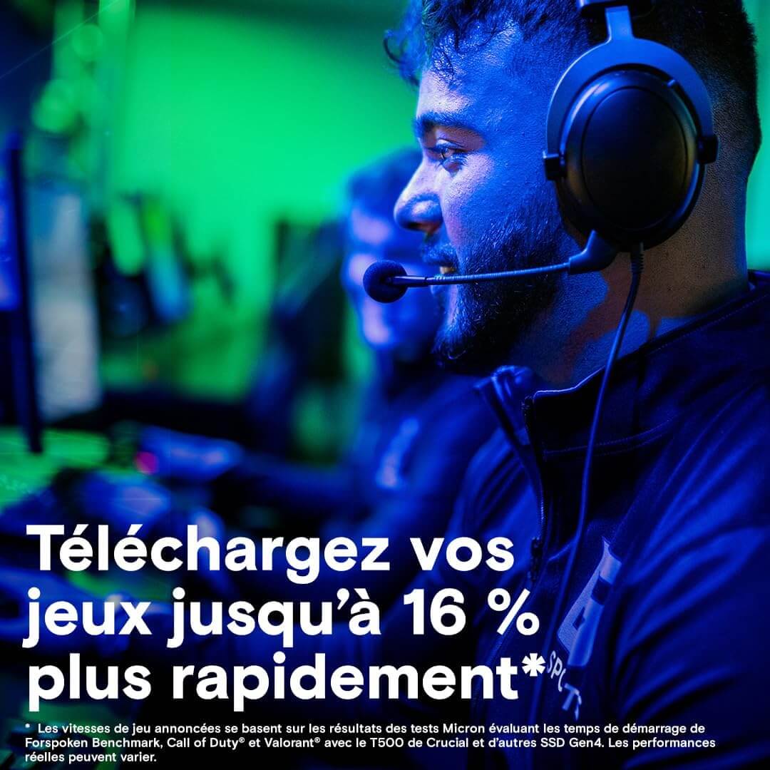 Crucial T500 SSD 2To améliorant le téléchargement des jeux jusqu'à 16% plus rapidement.