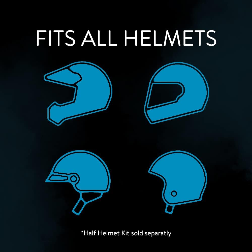 Fits all helmets graphic showing different helmet styles for compatibility.