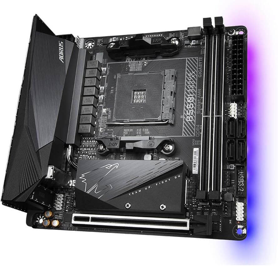 GIGABYTE B550I AORUS Pro Mini-ITX motherboard with modern connectivity and performance.