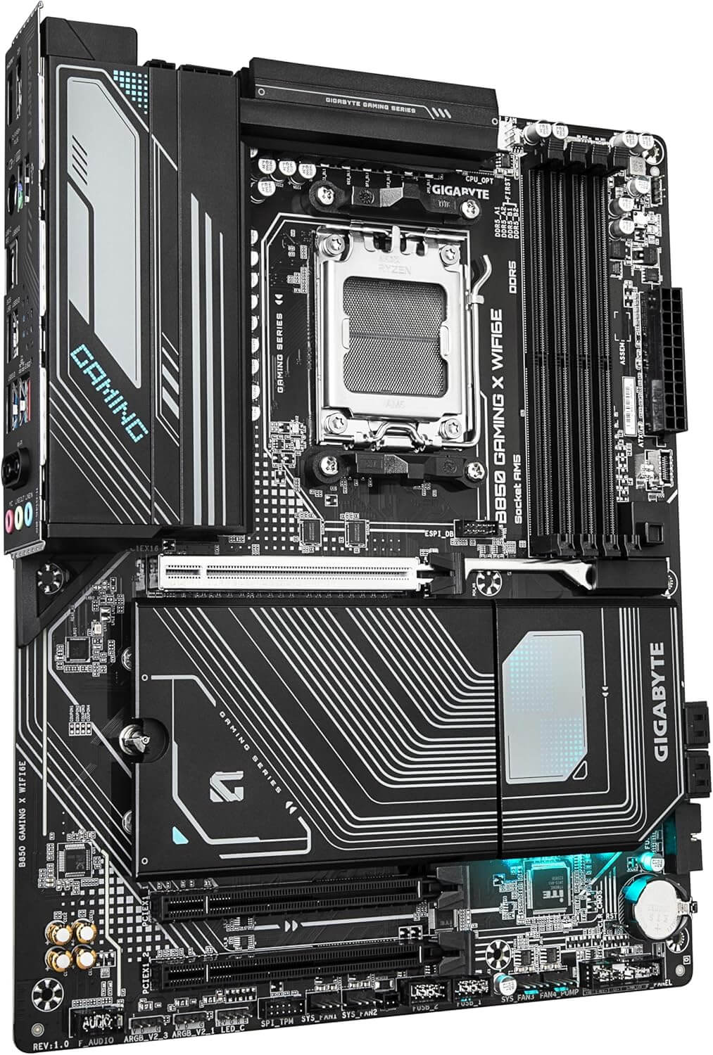Carte mère GIGABYTE B850 Gaming X WiFi6E avec design moderne et connectivité améliorée.