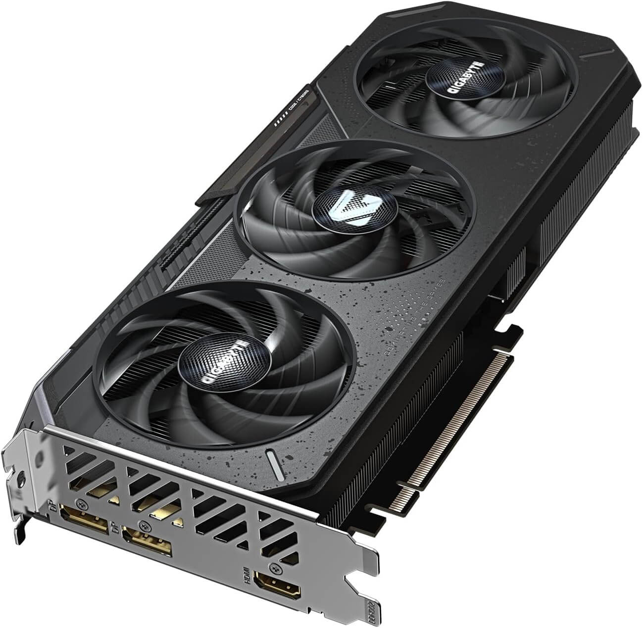 GIGABYTE Radeon RX 9060 XT 16G avec trois ventilateurs puissants et ports d'affichage.
