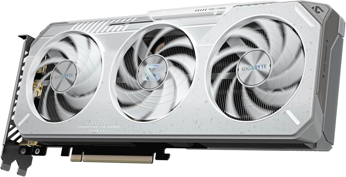 GIGABYTE RX 9060 XT Ice graphics card with three cooling fans for enhanced gaming performance.