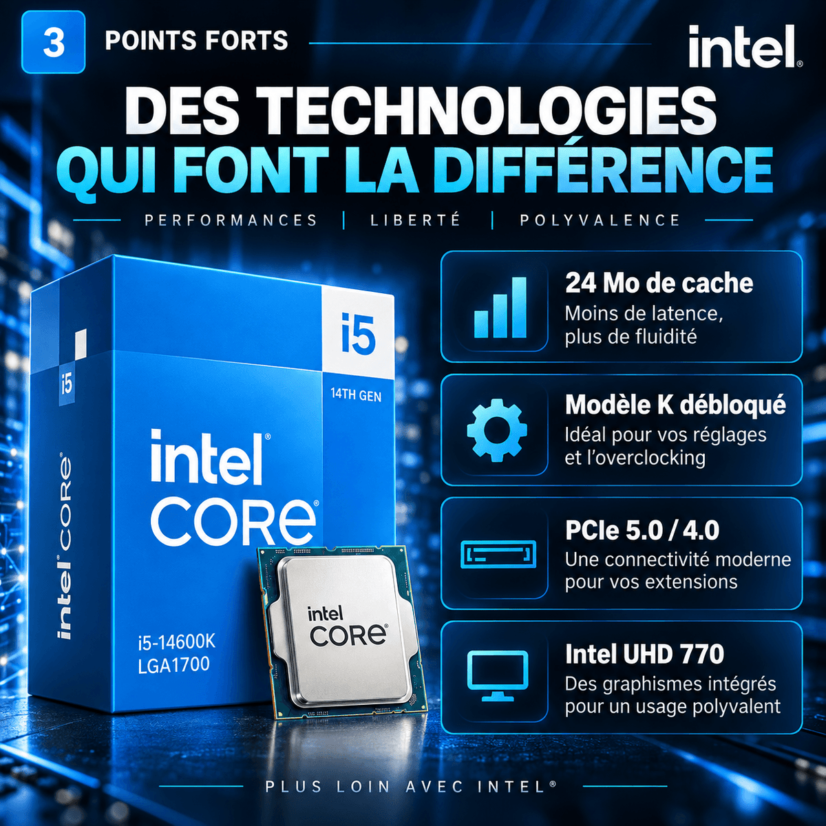 Intel Core i5-14600K - cache 24 Mo, PCIe 5.0, UHD 770 et modèle K débloqué
