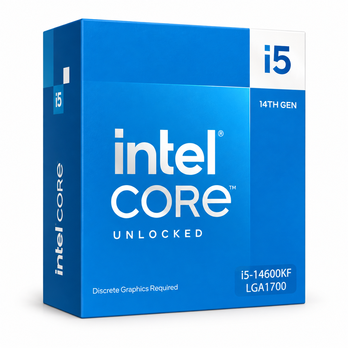 Intel Core i5-14600KF boîte processeur 14e génération sur fond blanc