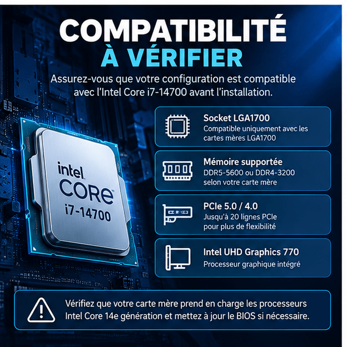 Intel Core i7-14700 compatibilité LGA1700 DDR5 DDR4 PCIe et BIOS