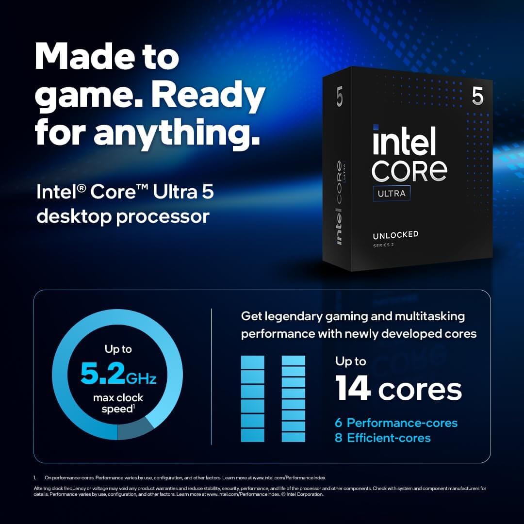 Boîte du processeur Intel Core Ultra 5 245K avec des performances de jeu et de multitâche légendaires.