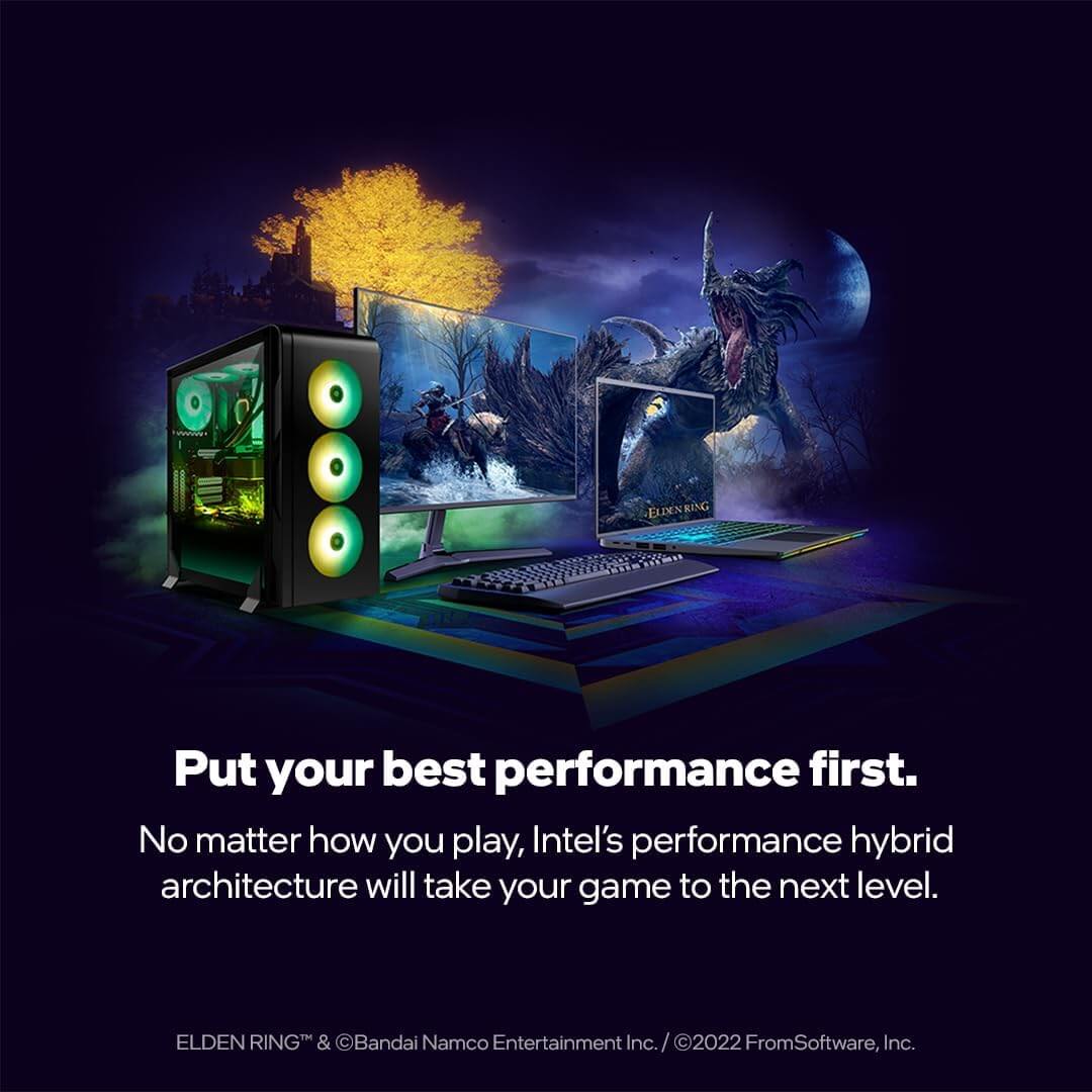 Processeur Intel Core i7-12700KF avec système de jeu hautes performances et graphismes d'Elden Ring.