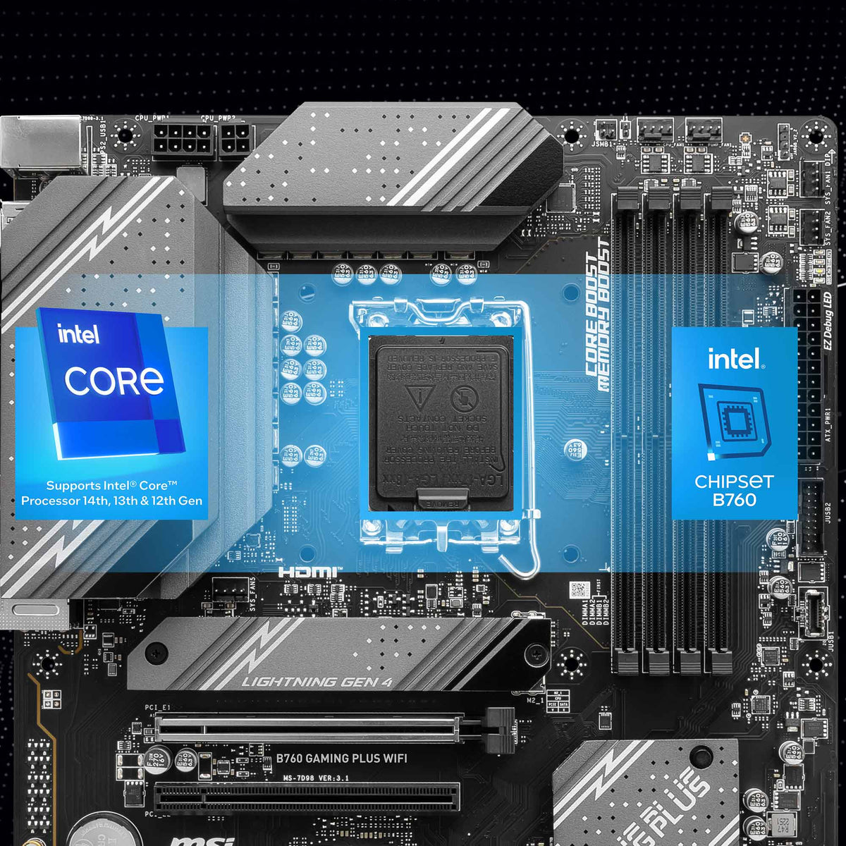 MSI B760 Gaming Plus WiFi compatible Intel Core 14e, 13e et 12e génération, chipset B760