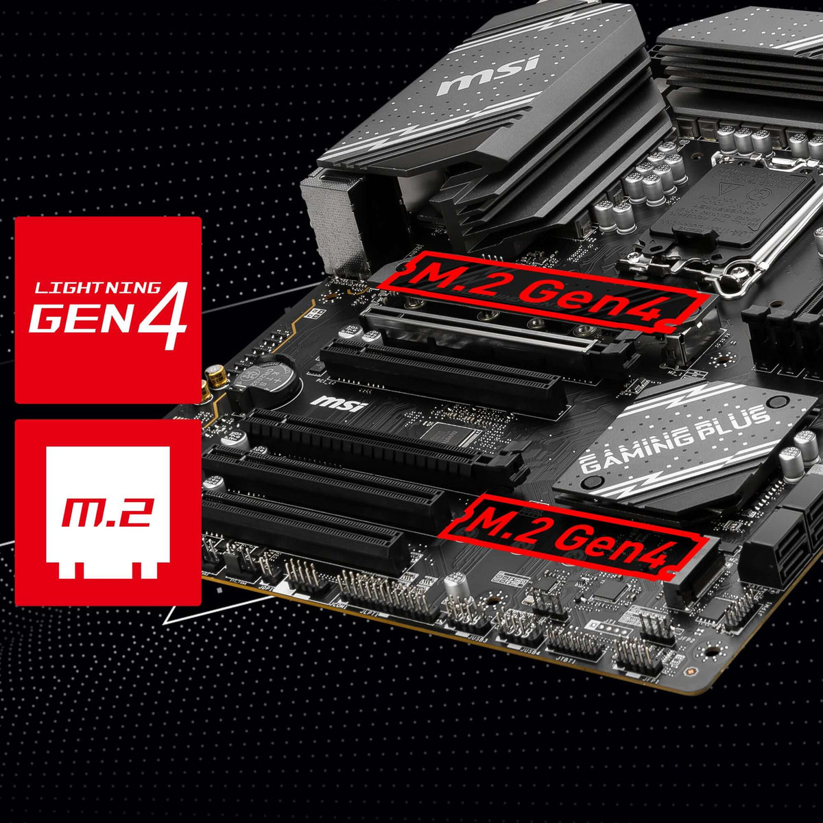 MSI B760 Gaming Plus WiFi avec deux emplacements M.2 Gen4 pour SSD NVMe