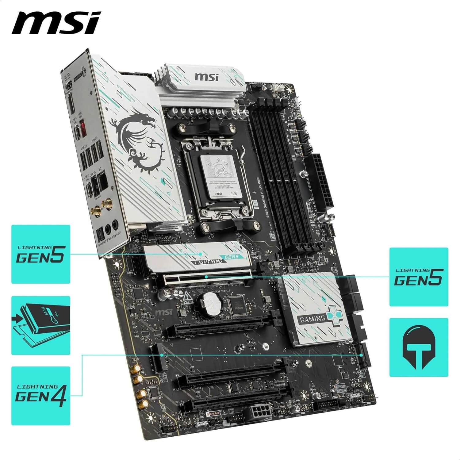 MSI B850 Gaming Plus WiFi carte mère avec plusieurs ports et connectivité avancée