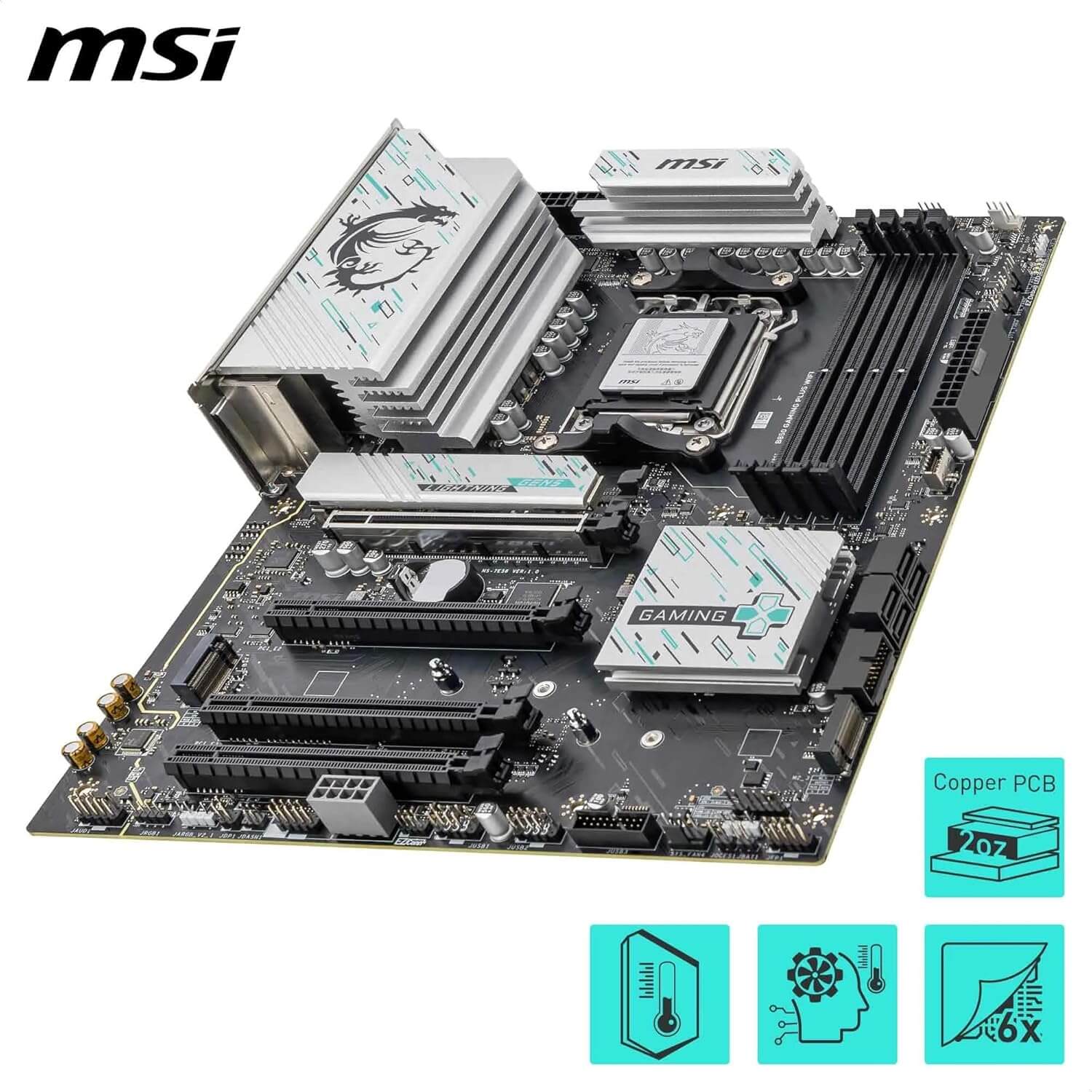 MSI B850 Gaming Plus WiFi - Carte mère avec connectivité avancée et design moderne.