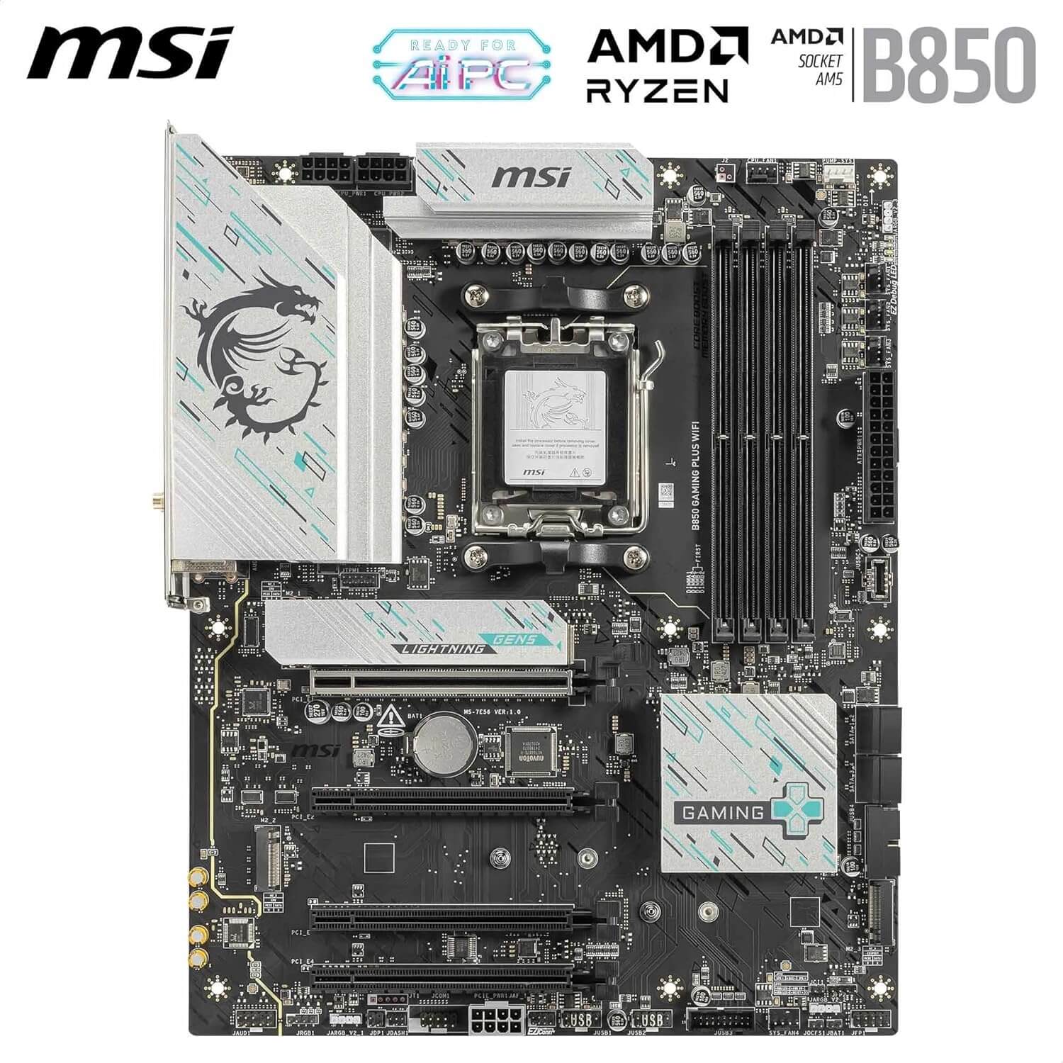 MSI B850 Gaming Plus WiFi - carte mère prête pour AMD Ryzen, socket AM5 et connectivité avancée.