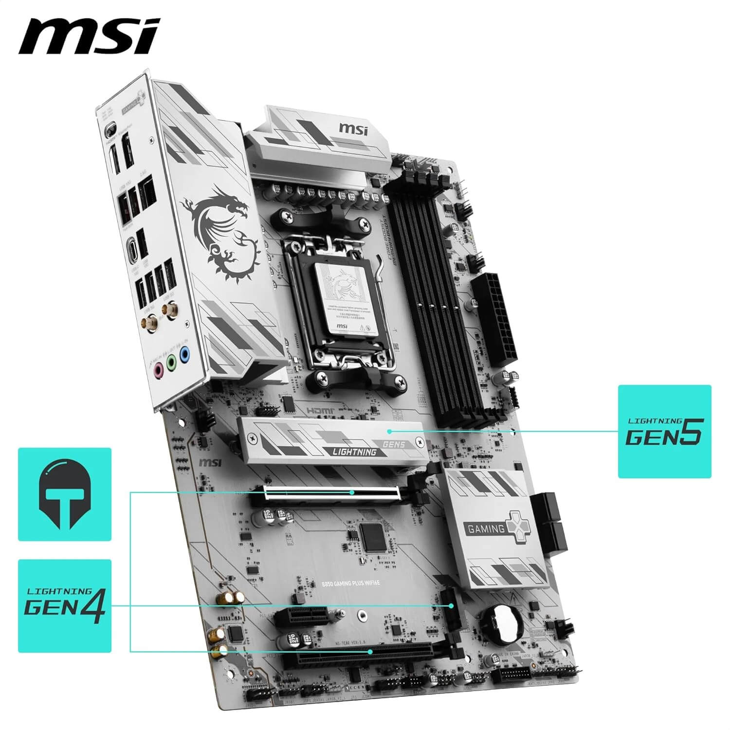 MSI B850 Gaming Plus WIFI6E Carte mère ATX avec ports Lightning Gen5 et Gen4.