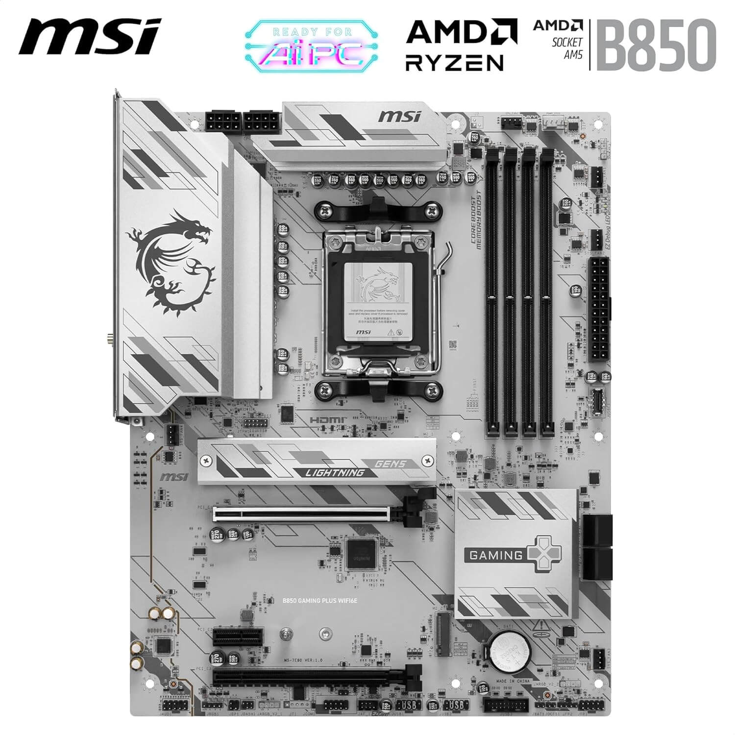 MSI B850 Gaming Plus WIFI6E carte mère ATX avec compatibilité AMD Ryzen, design moderne et stable.