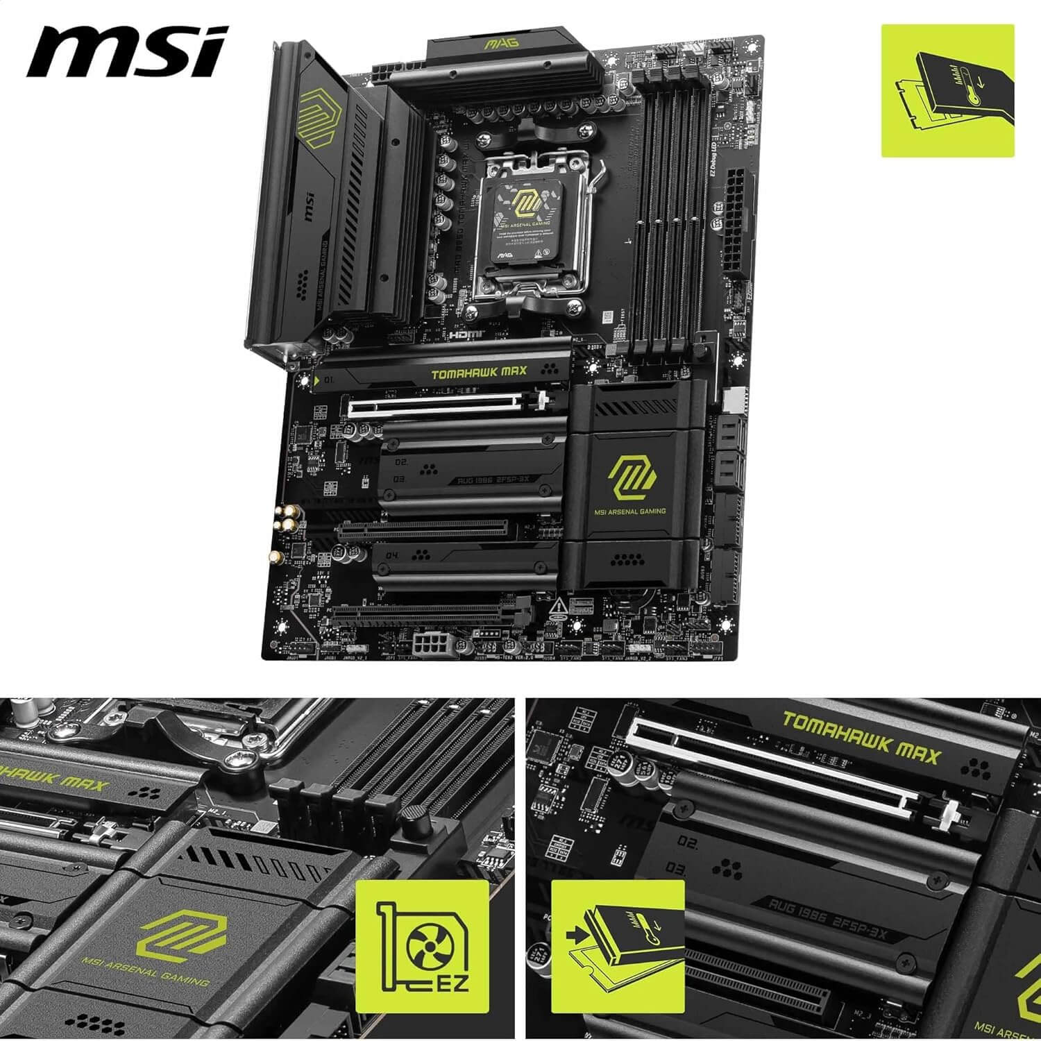 MSI MAG B850 Tomahawk Max WiFi - carte mère pour Ryzen, design moderne et performant, connectivité WiFi intégrée.