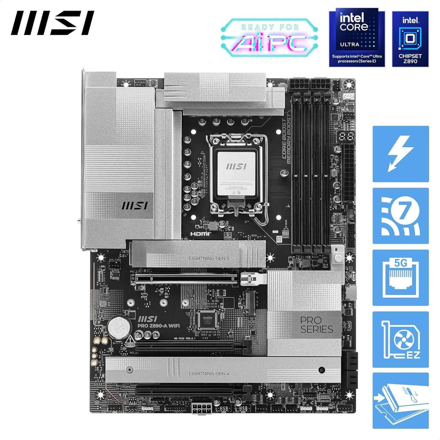 Carte mère MSI Pro Z890-A WiFi avec support Intel Core Ultra et connectivité avancée
