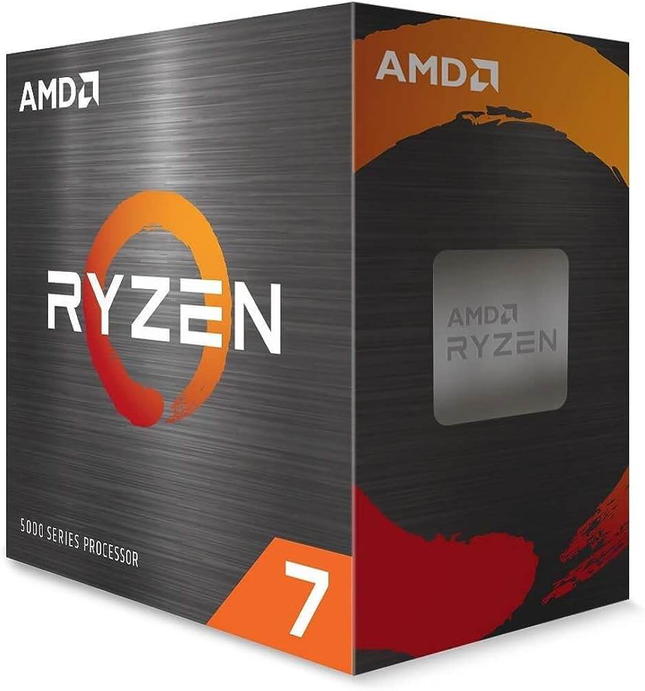 Processeur AMD Ryzen 7 5800X - Boîte du produit avec logo AMD et inscription Ryzen 7 sur fond noir.