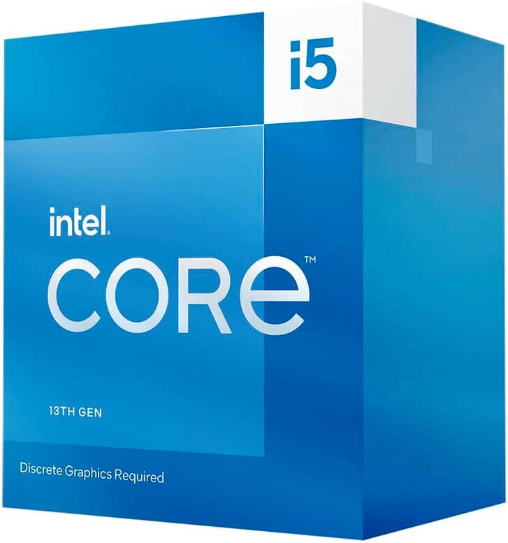 Processeur Intel Core i5-13400F packaging showing 13th generation graphics requirements