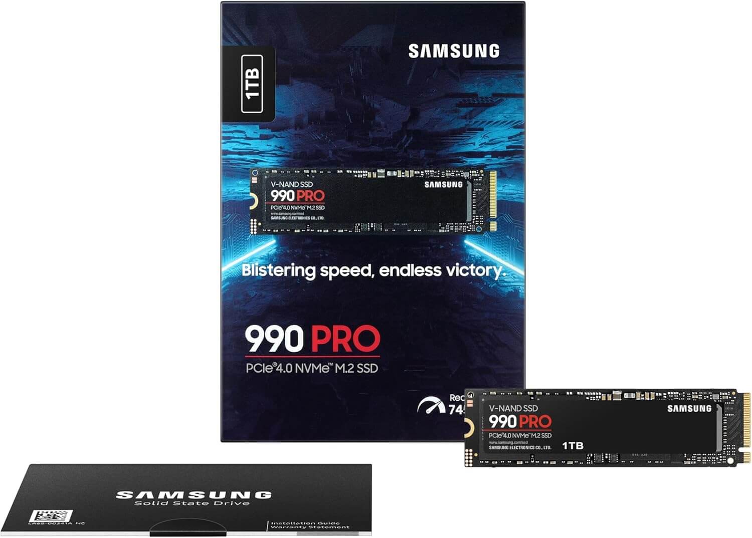 Samsung SSD 990 Pro 1 To avec emballage et unités SSD pour des performances optimales.