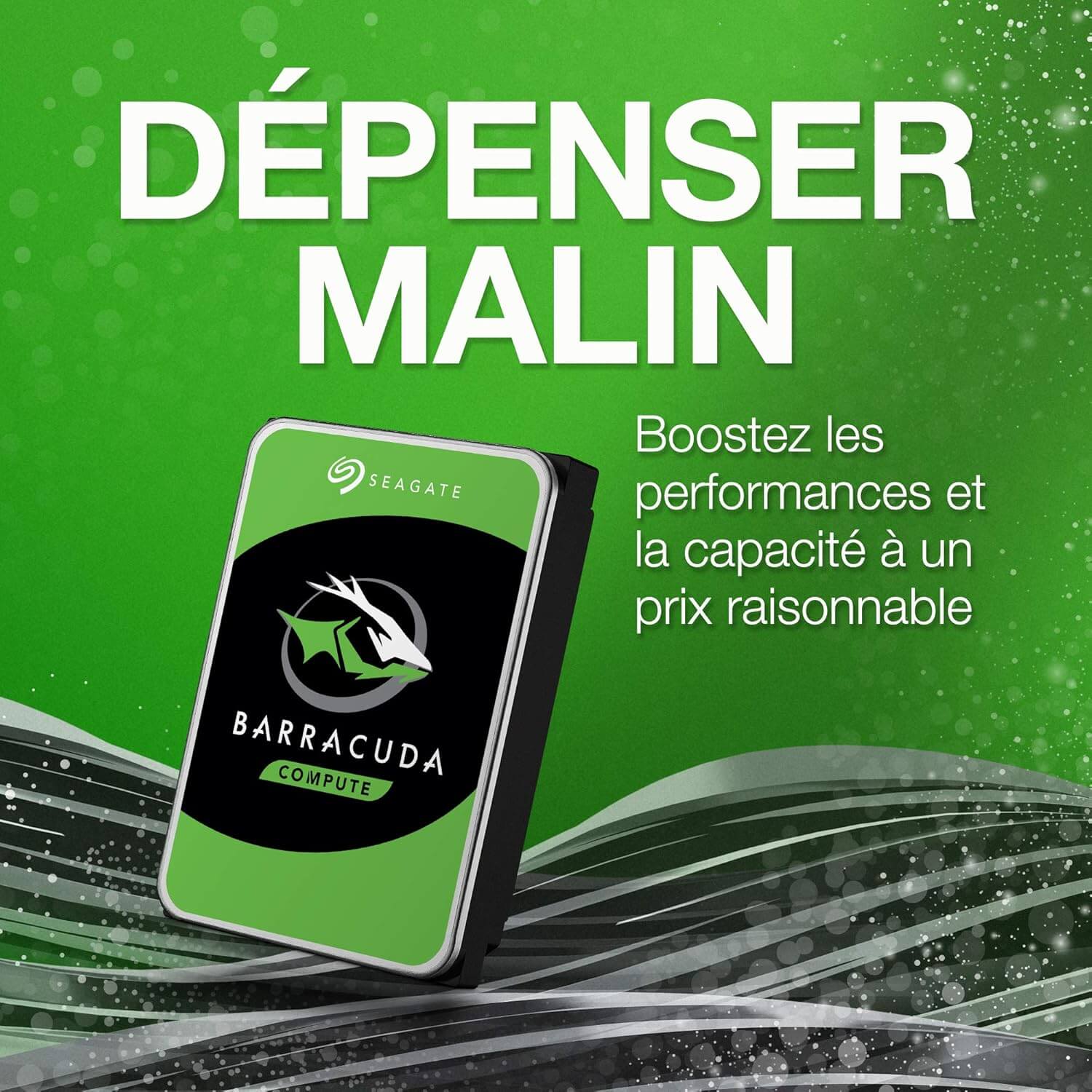 Seagate BarraCuda 4To HDD disque dur interne avec une finition verte et fonction boost de performance.
